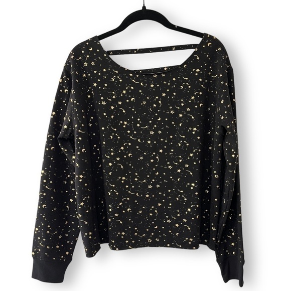 Flirtitude Active wear Black Polar Fleece Starry Night Scoop Neck Sweatshirt - Picture 4 of 4